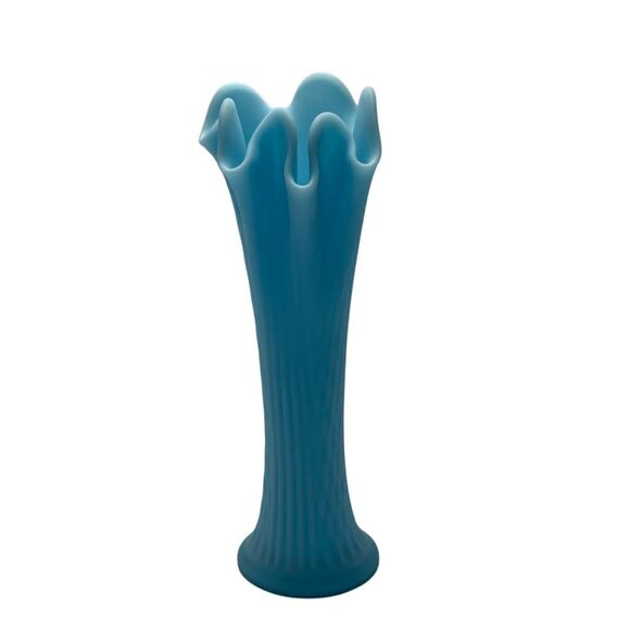 Vintage Fenton‎ Baby Blue Satin Swung Vase Milk Glass 13" Diamond Ridge Patterns - Picture 1 of 15